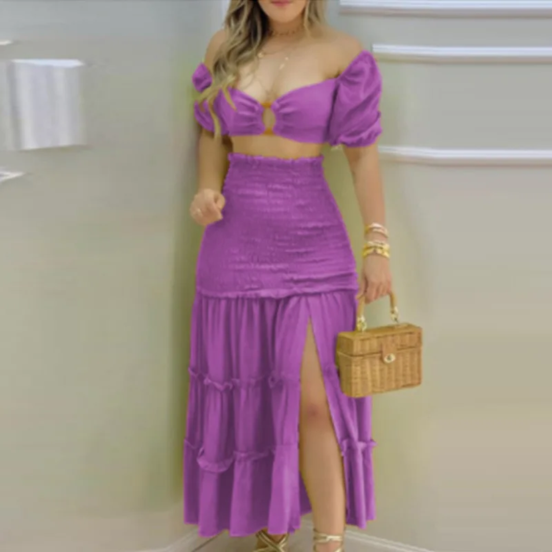 Estampa floral conjunto de duas peças para uma elegante viagem de verão para mulheres 195