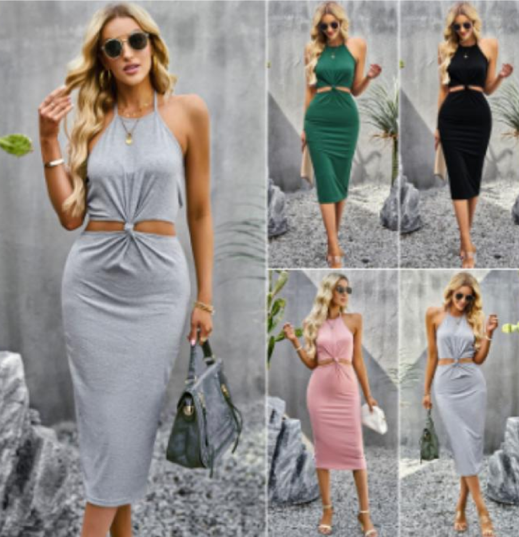 Vestido Longo Feminino com Recorte Frontal Torcido e Abertura Lateral 175