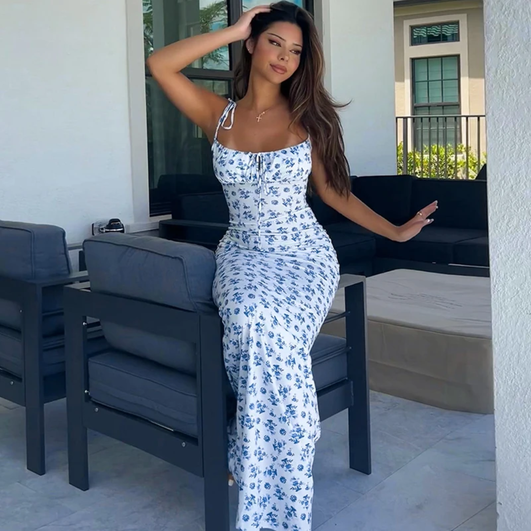 Floral lace backless dress