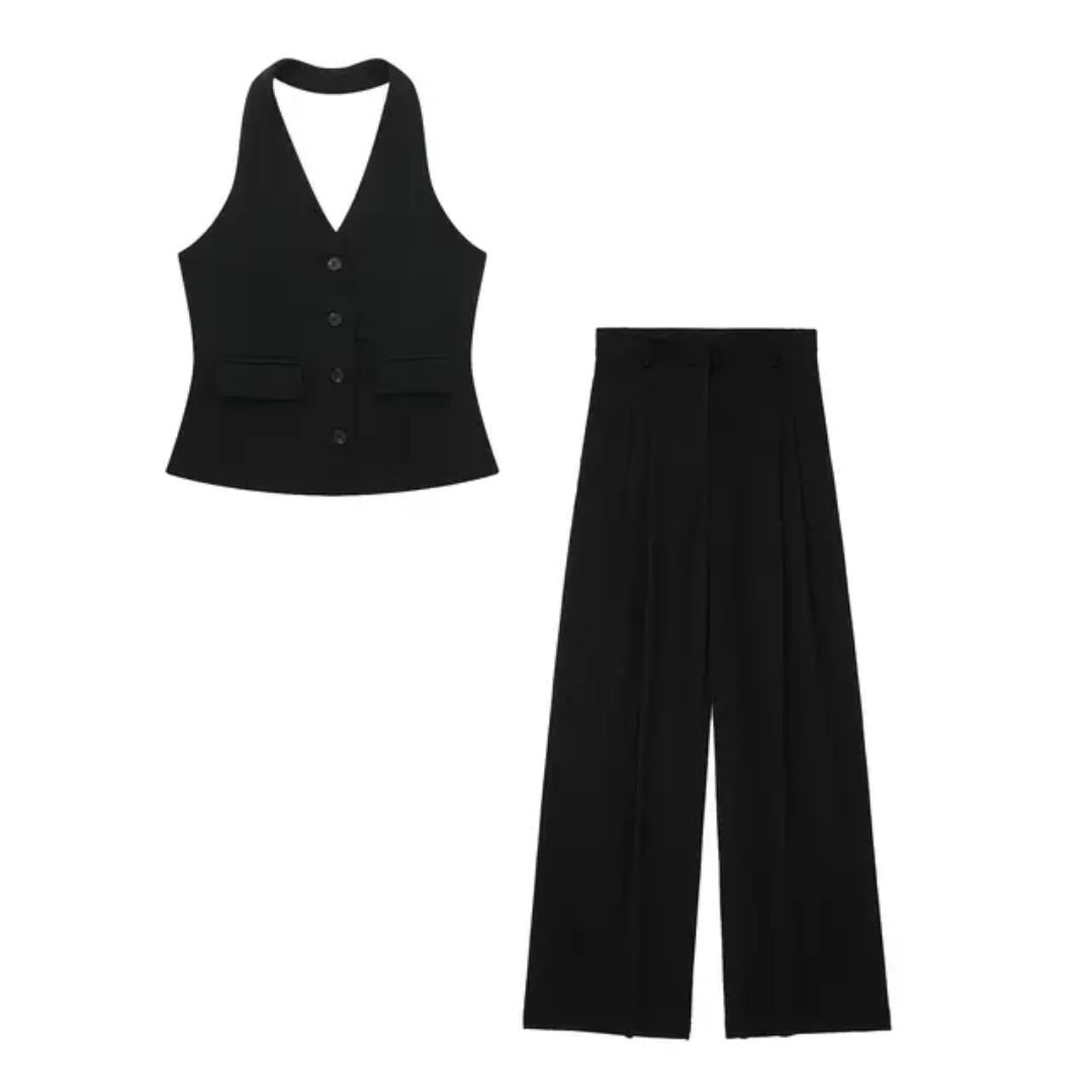 Women's Two-Piece Set: Halter Neck Vest and Long Trousers