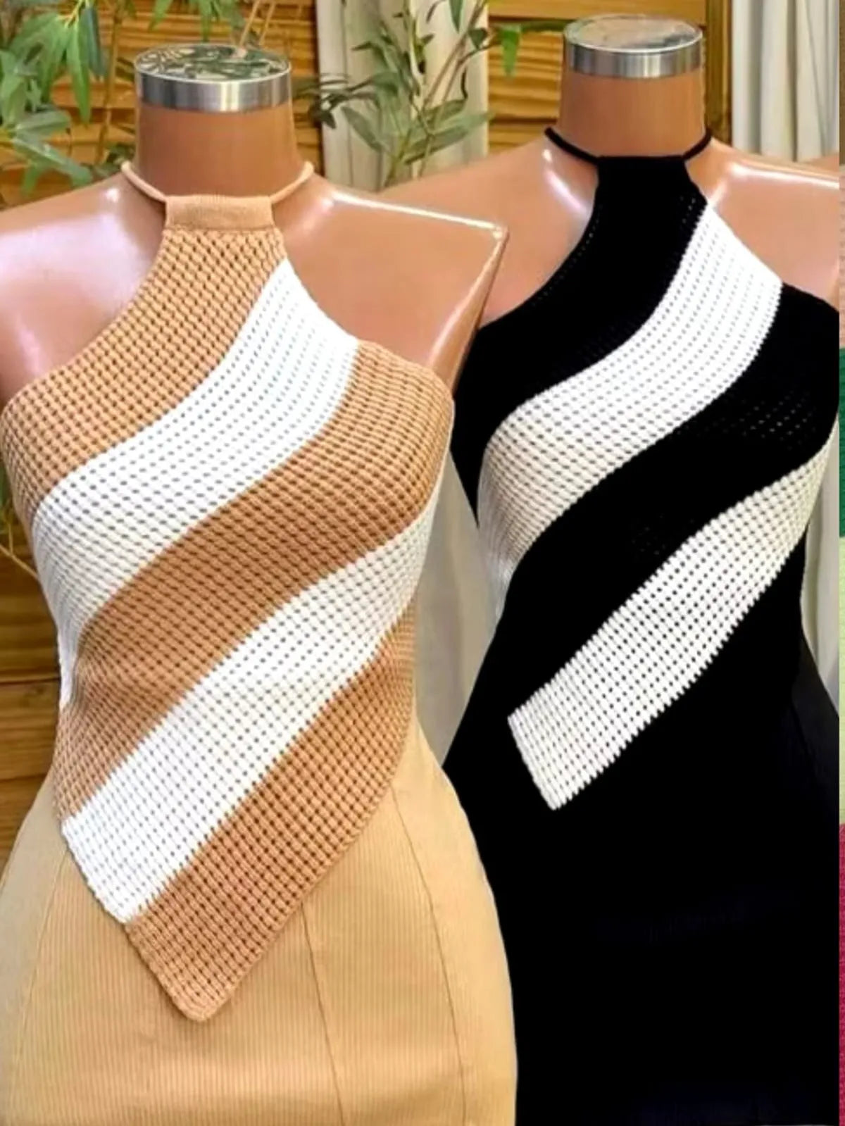 top de malha blusa feminina dois tons criss cross sem encosto verão tricot modal amarração 231