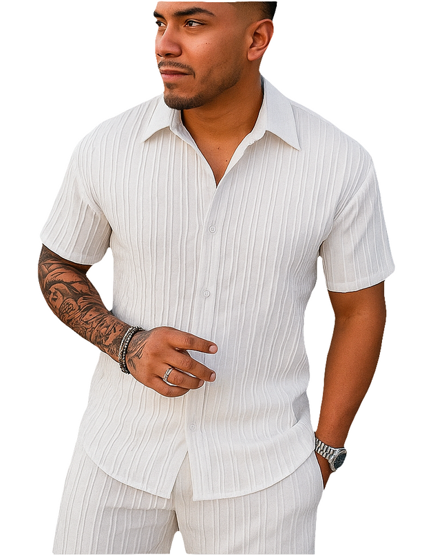 Conjunto Masculino Camisa e Shorts — Modelagem Solta e Tecido Respirável