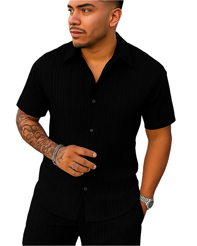 Conjunto Masculino Camisa e Shorts — Modelagem Solta e Tecido Respirável