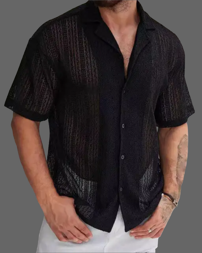 Camisa casual respirável de malha jacquard masculina 35