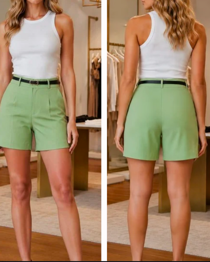 Short Alfaitaria Feminino Acompanha Cinto de couro MODA SOCIAL 556
