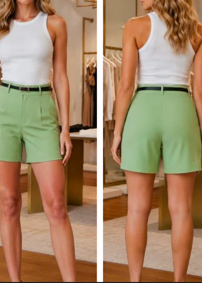 Short Alfaitaria Feminino Acompanha Cinto de couro MODA SOCIAL 556