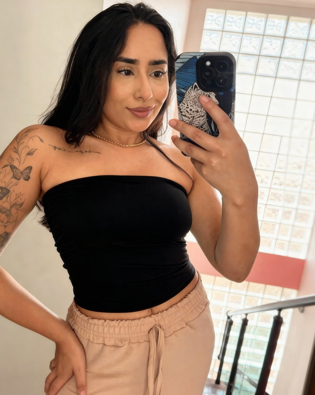 Croppped Tube Top Feminino Sem Alça e Sem Bojo Básico Dupla Camada Suplex Modelador 237