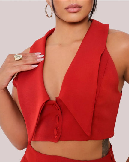 Conjunto colete e calça em alfaiataria estoque 90