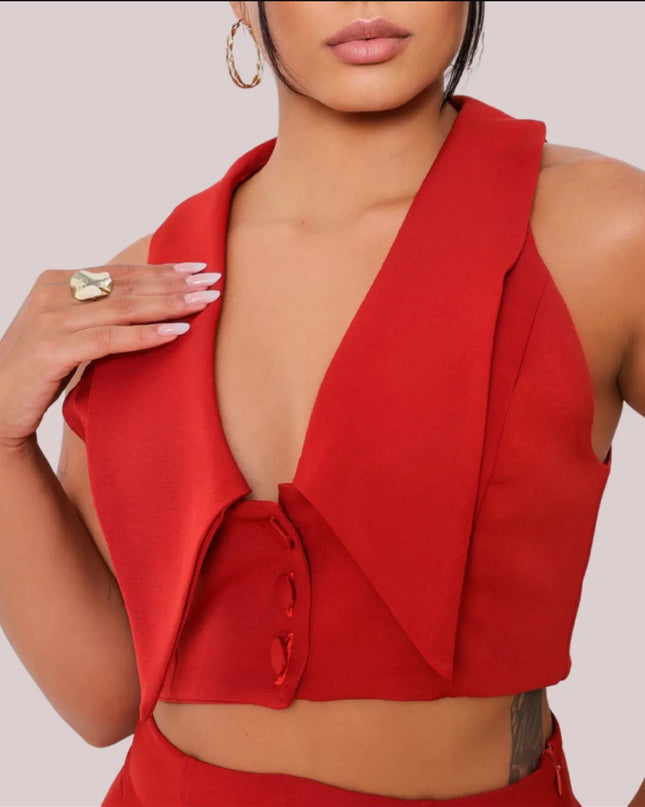 Conjunto colete e calça em alfaiataria estoque 90