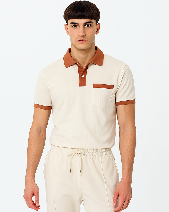 Men's Breathable Polo Shirt & Long Pants Set – Waffle Collar Edition
