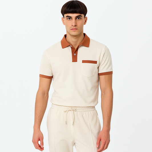 Men's Breathable Polo Shirt &amp; Long Pants Set – Waffle Collar Edition