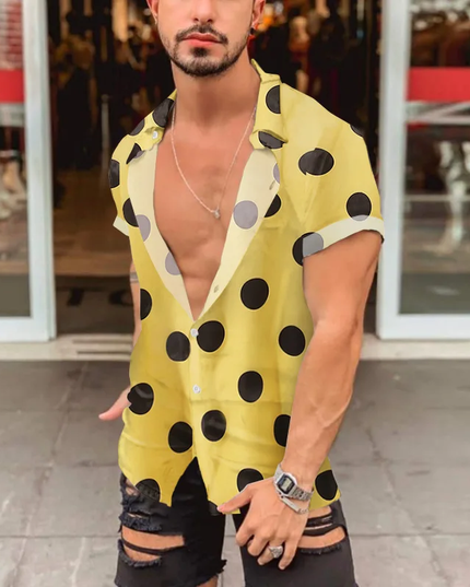 Homem Meia-Noite camisa de bolinhas manga curta masculina verão 603