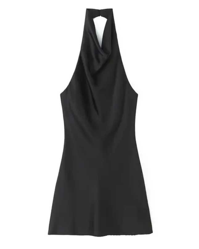 Vestido curto de cetim com decote halter 300