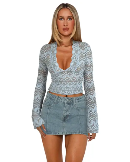 Top cropped feminino sexy de renda transparente 506