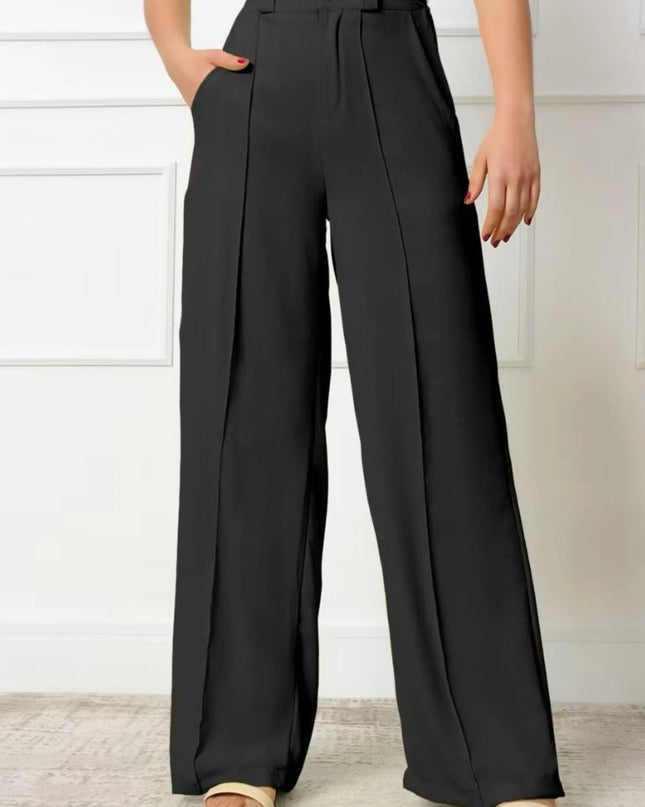 Calça Pantalona Tecido Duna com Zipere botão Forrado cintura alta social alfaiataria feminino mulher 510