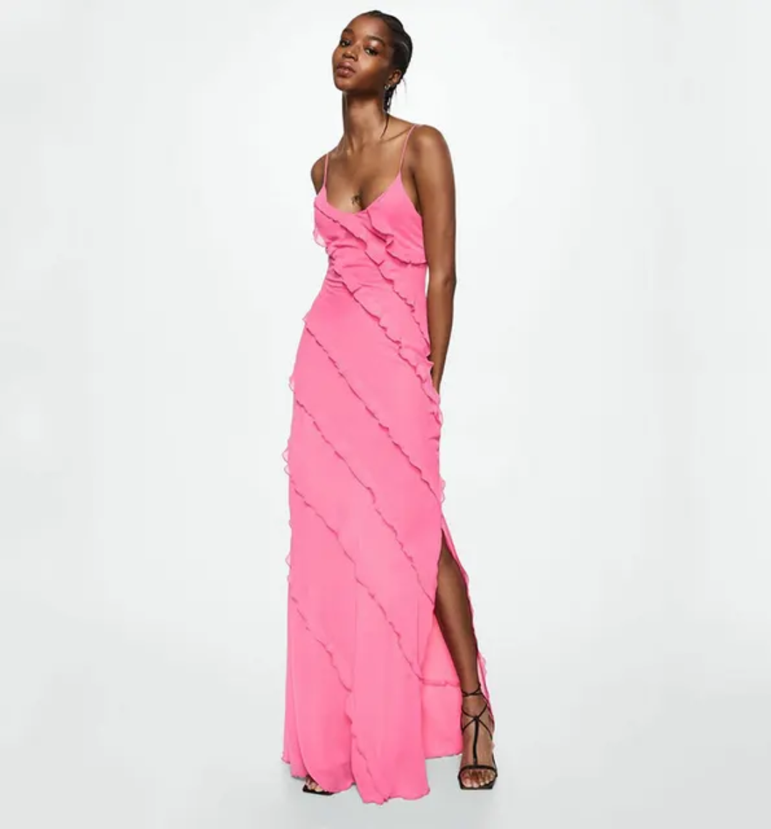 Vestido Vermelho para Mulheres com Babado na Barra, Ajustado, de Cor Sólida Tecida 213