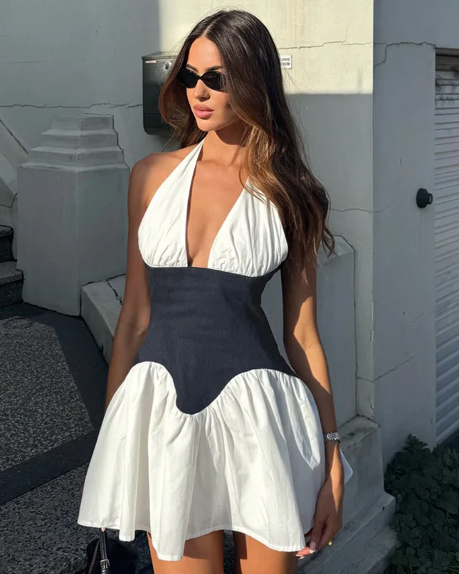 Vestido Colorido Decote Halter Costas Abertas para Mulheres 494