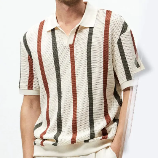 Khaki Color Combination Knit Shirt, Men's Spring and Summer Fashion 257