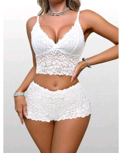 Conjunto cropped caleçon lingerie de renda espera marido 540