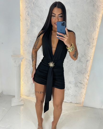 Vestido Solari Curto, Drapeado. Costas Nua, Frente Única 448