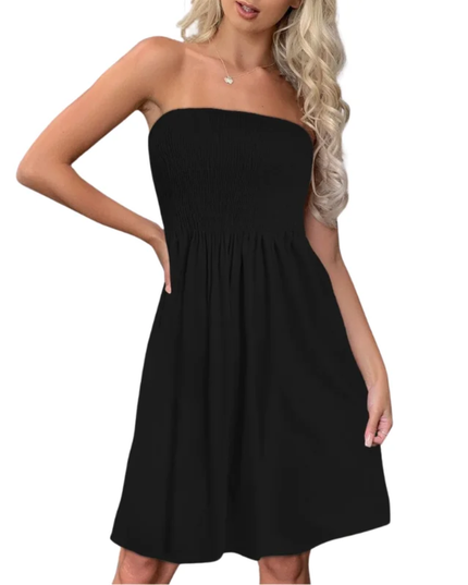 Bohemian satin strapless pleated spaghetti dress