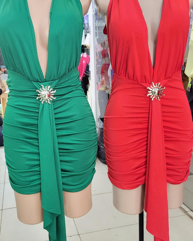 Vestido Solari Curto, Drapeado. Costas Nua, Frente Única 448