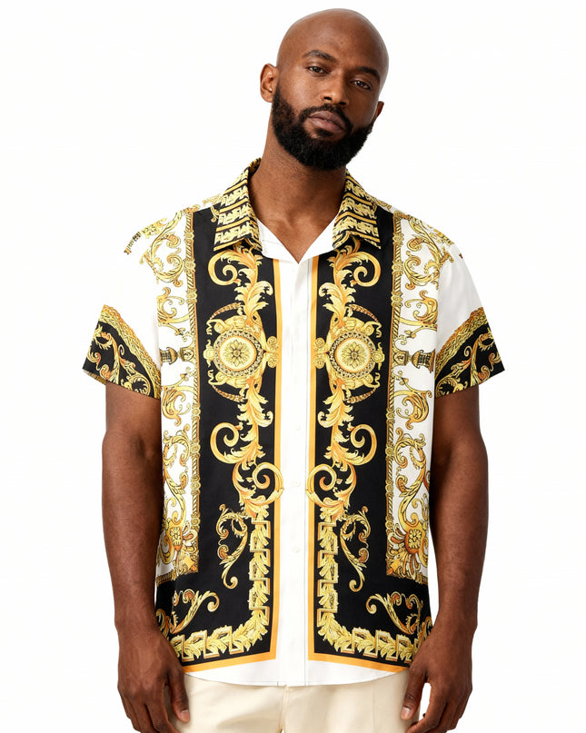 Camisa masculina de manga curta com estampa étnica havaiana 34