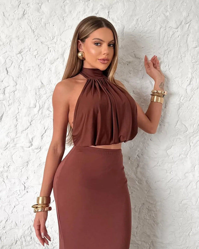 Blusa de Cropped chiffon estilo francês com decote pendurado 19