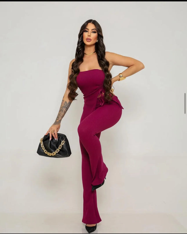 Conjunto cibelly calça canelada blusinha ponta de lado ajustavel 88