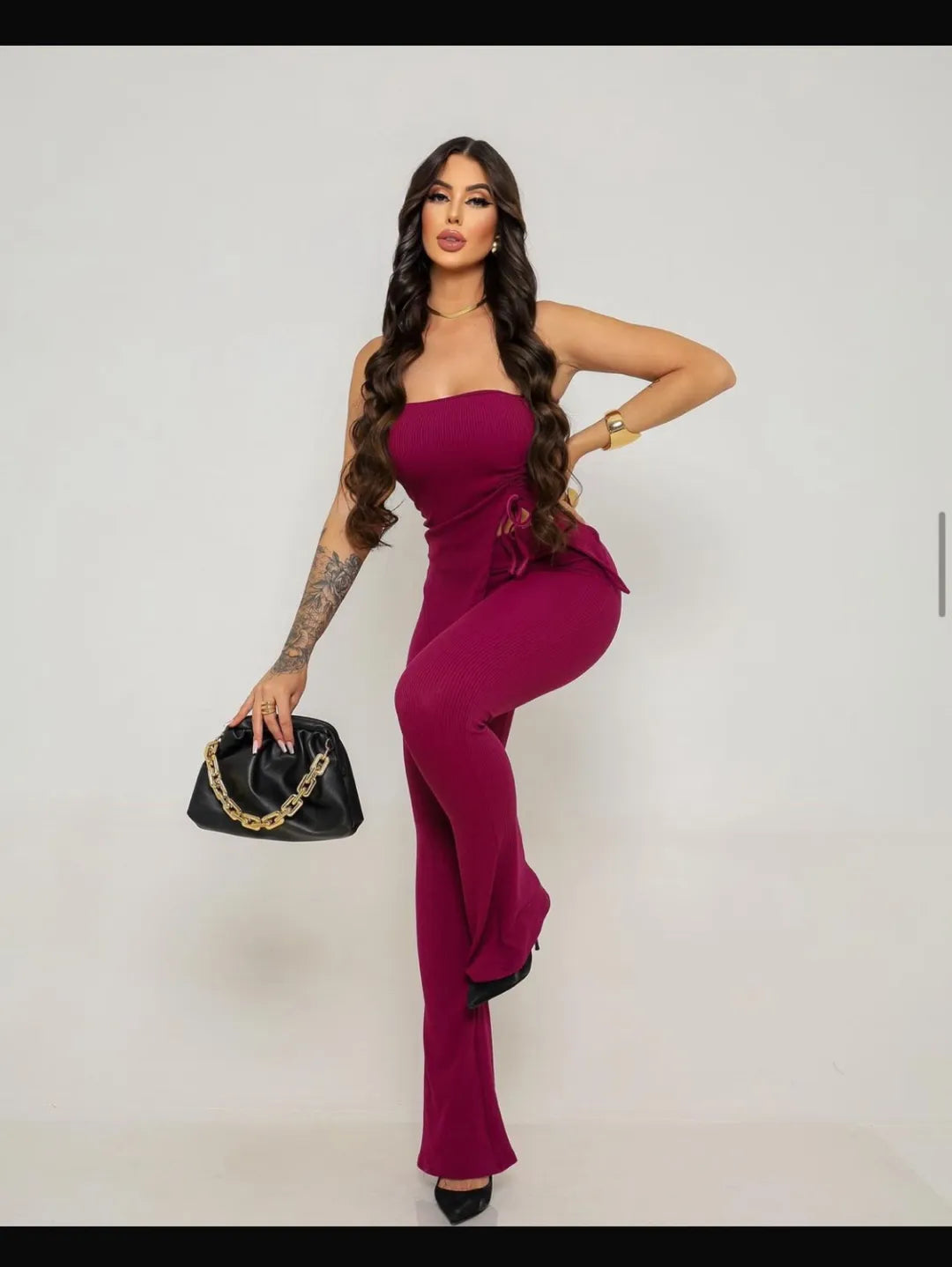 Conjunto cibelly calça canelada blusinha ponta de lado ajustavel 88