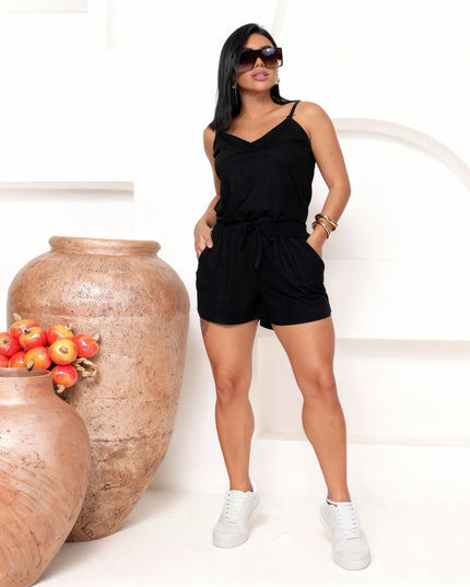 Conjunto Feminino Confortável Short Curto Com Bolso E Blusa De Alça fina 242