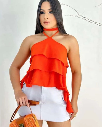 Blusa Feminina Blusinha Bata 3 babado Duna Amarração Costa Nua 295