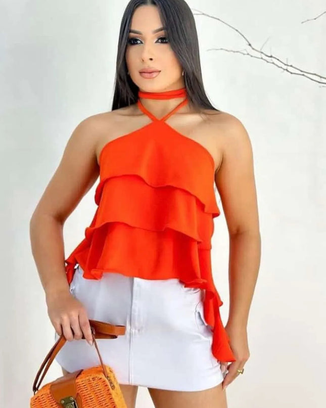 Blusa Feminina Blusinha Bata 3 babado Duna Amarração Costa Nua 295