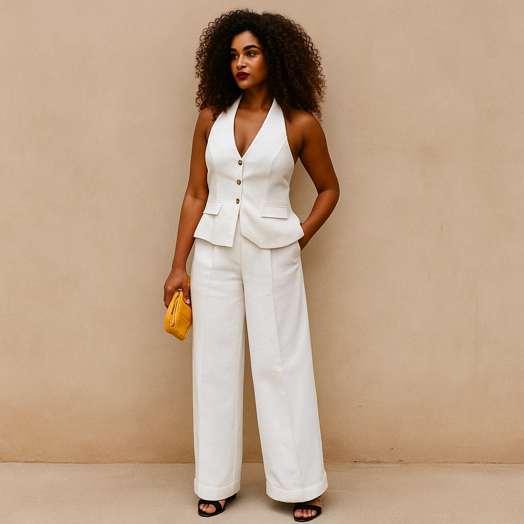 Women's Two-Piece Set: Halter Neck Vest and Long Trousers