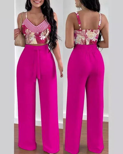 Summer New Fashion Printed Sling Pants Two piece Set