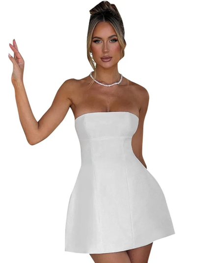 Vestido Estilo Princesa Branco Sem Alças para Mulheres, Verão, Elegante e Fashionista 491