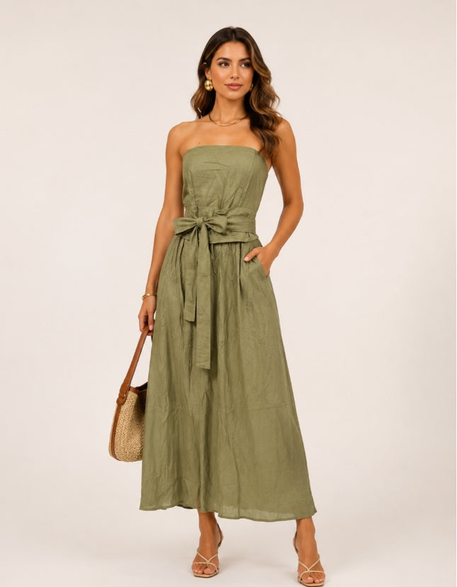 Frenchy Vestido Feminino de Perna Larga com Amarração na Cintura, Cor Sólida 605