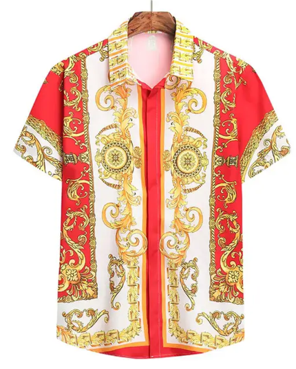 Camisa masculina de manga curta com estampa étnica havaiana 34