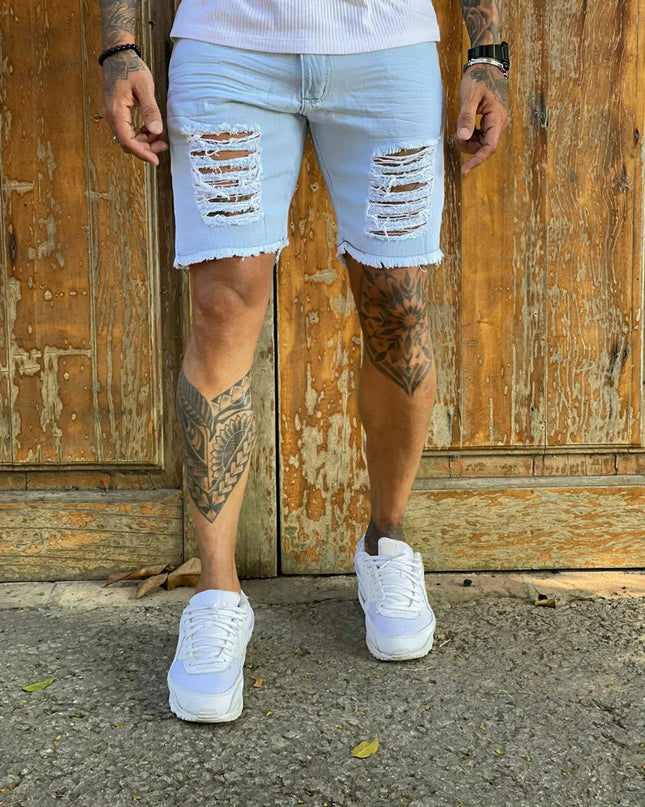 Bermuda Jeans Rasgada Shorts Cor Claro Masculinos Alta Qualidade 267