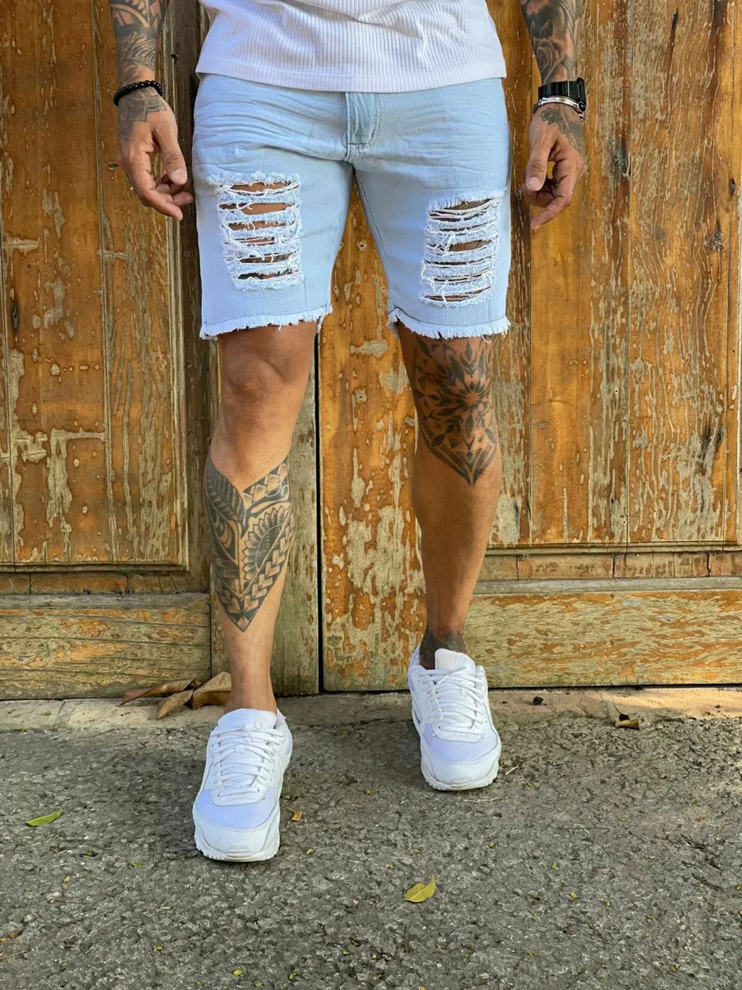 Bermuda Jeans Rasgada Shorts Cor Claro Masculinos Alta Qualidade 267