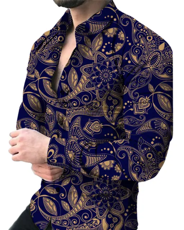 Men's digital print long sleeve shirt