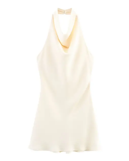 Vestido curto de cetim com decote halter 300