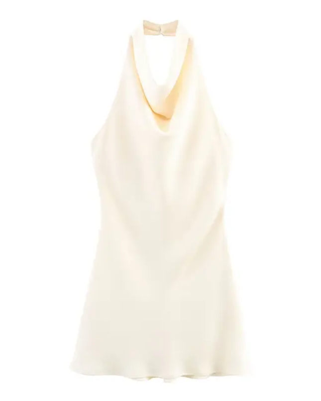 Vestido curto de cetim com decote halter 300