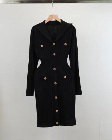 Vestido de Suéter de Manga Longa com Fivela de Metal Minimalista para Uso Diário das Mulheres 307