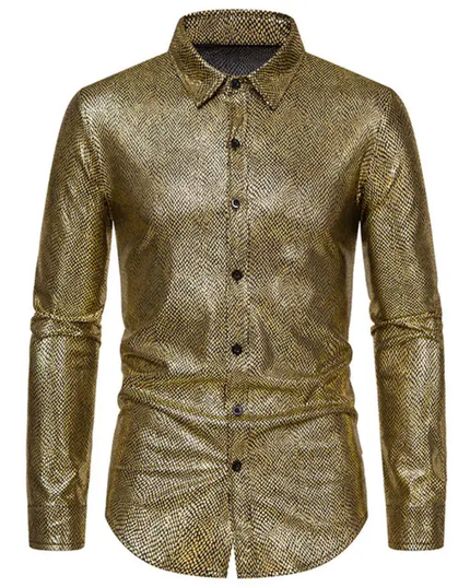 Homem Meia-Noite Camisa Masculina de Manga Longa com Gola Alta Jacquard, Ajuste Solto, Outono, Formal 609