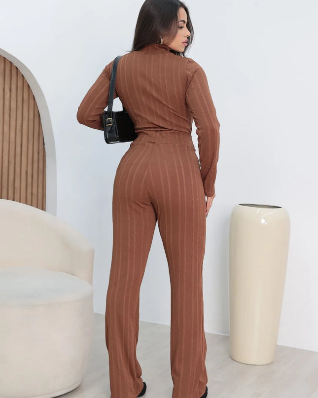 2 peças/Conjunto Camiseta de Manga Longa Ajustada com Costela e Calça Casual de Verão 246