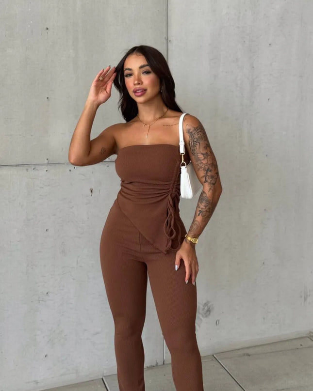 Conjunto cibelly calça canelada blusinha ponta de lado ajustavel 88