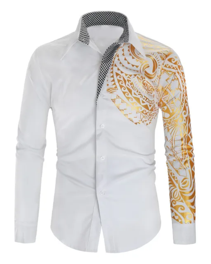 Homem Meia-Noite Top Masculina de Manga Longa com Botões, Casual, Estampa Geométrica Contrastante, Gráfico Disco, Gola 608