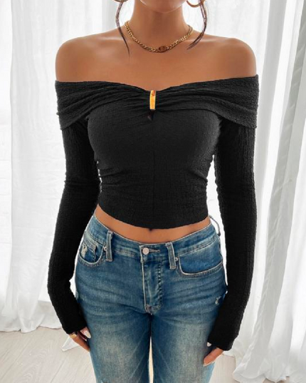 Top Ombro a Ombro Feminina, Blusas para Sair, top de Tricô 114