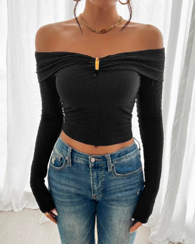 Top Ombro a Ombro Feminina, Blusas para Sair, top de Tricô 114